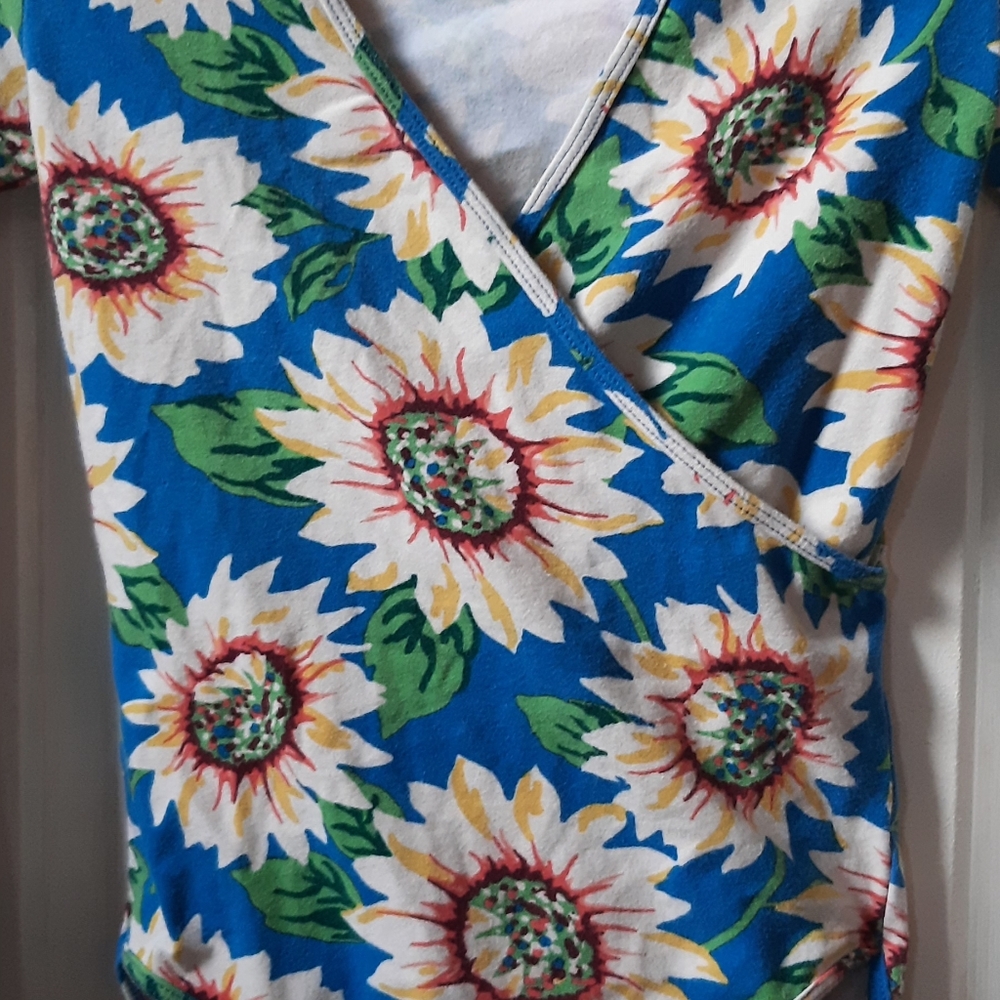 American Apparel Blue Sunflower Wrap-Front One-Piece Bodysuit - Picture 4 of 5